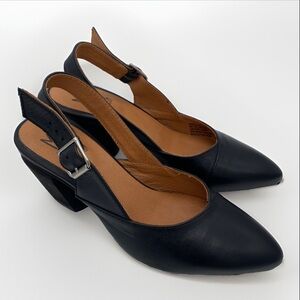 Miz Mooz Leather Slingback Pumps Aurora Black Heels 38 US 8 Shoes NWOB Pointed